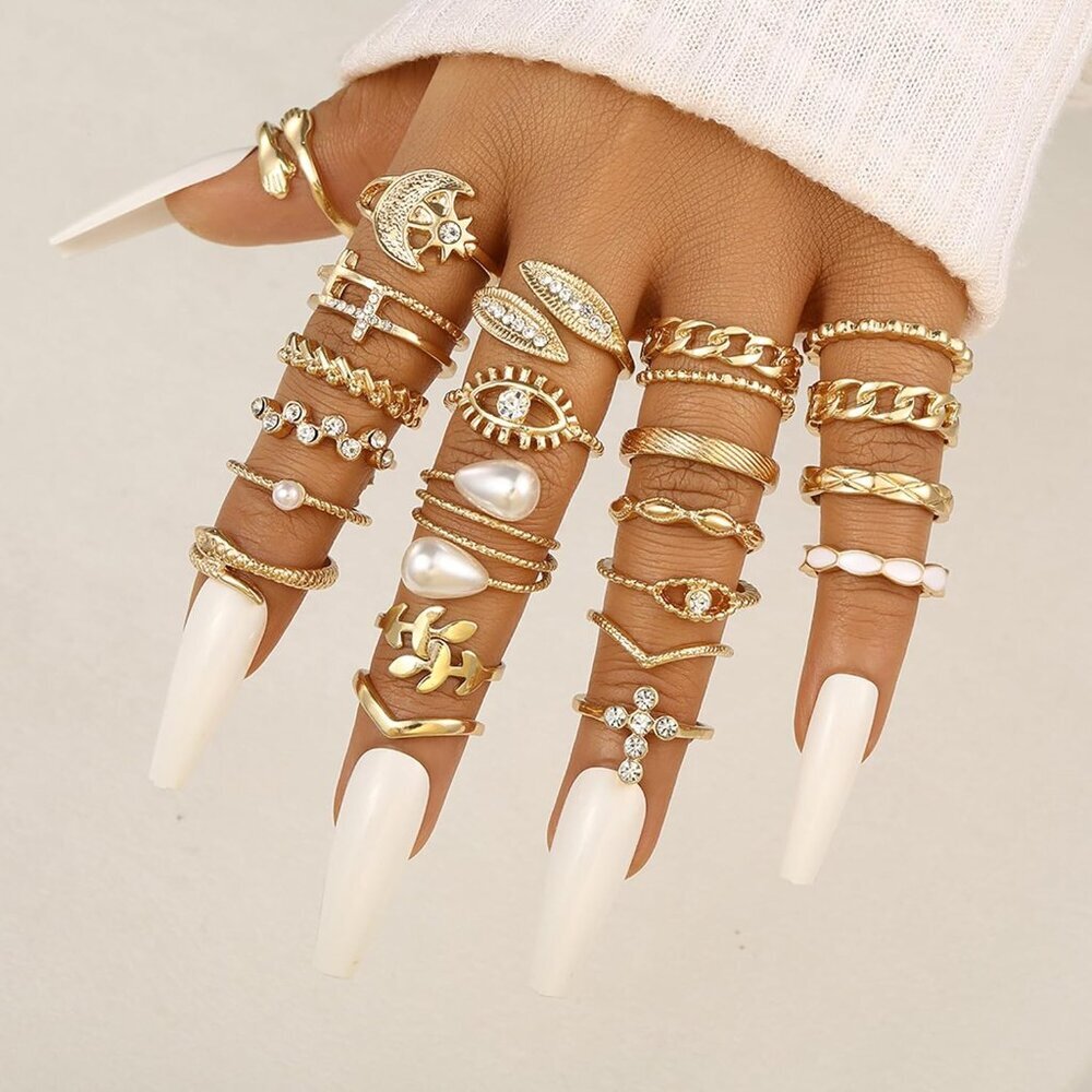 Exquisite Gold Stackable Rings - Rhinestone Moon … - image 4